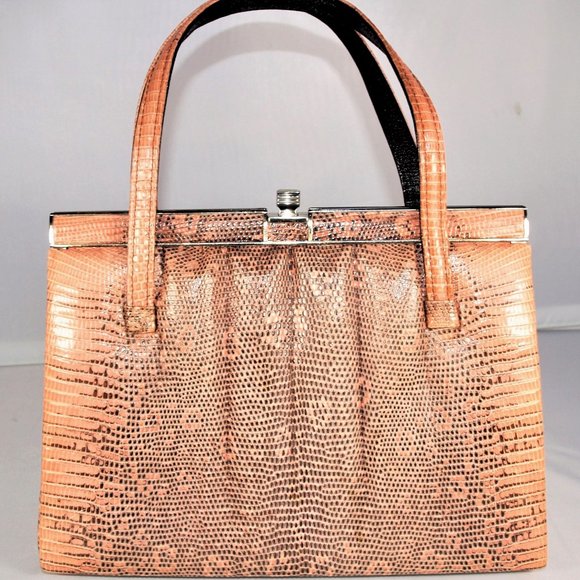 UNIQUE – Exotic Vintage Peach Lizard Handbag 50s - Picture 2 of 6